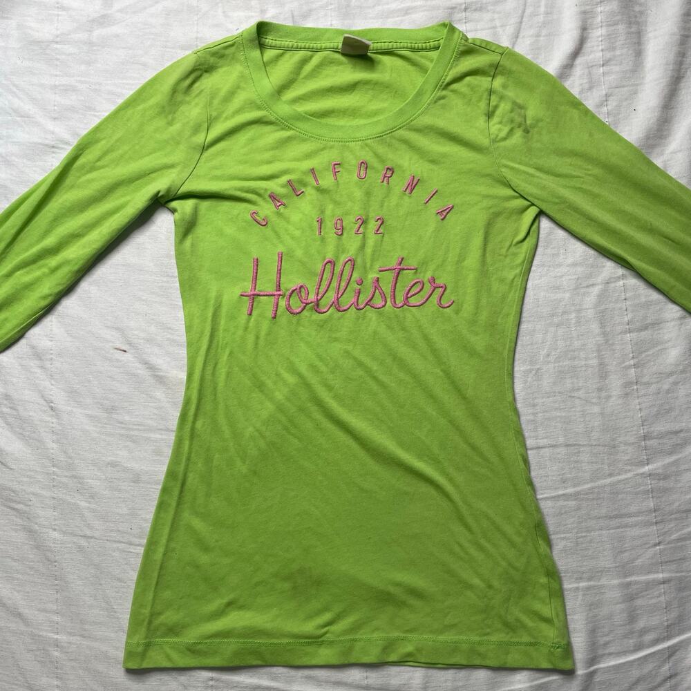 Hollister Green Long Sleeve Shirt California Spell Out Small Y2K Embroidered - Picture 2 of 6
